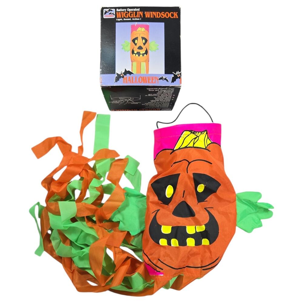 Vintage 1990s Halloween Wigglin Windsock Pumpkin Animated TESTED WORKS Box